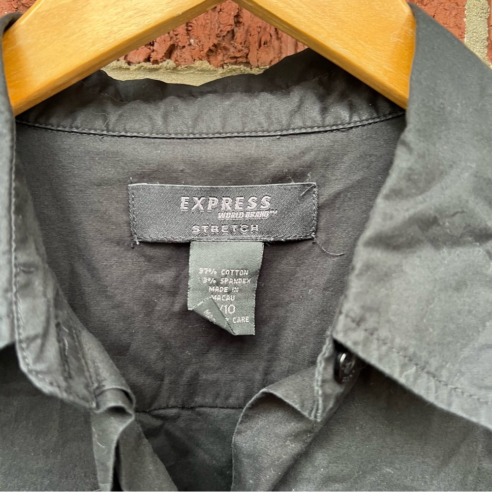 Express Black Collared Stretch Button Down Dress … - image 3